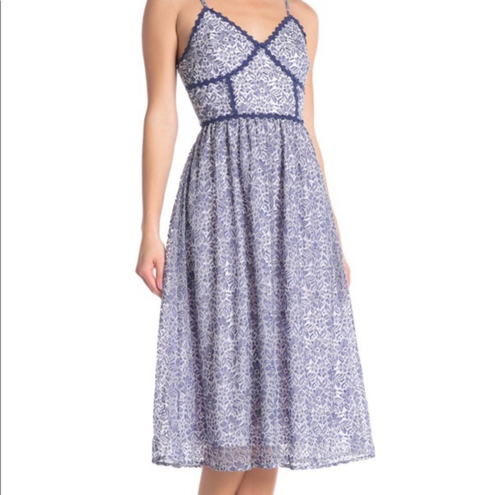 Nordstrom Corset Lace Blue Midi Dress small chinoiserie Bridgerton